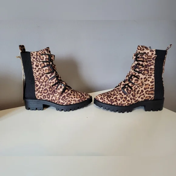 Design Lab Electra Leopard Print Buckle Strap Combat Boots, BNWT, Size 7 - Picture 4 of 8